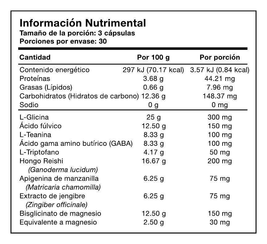 Información nutrimental de CELL Sleep